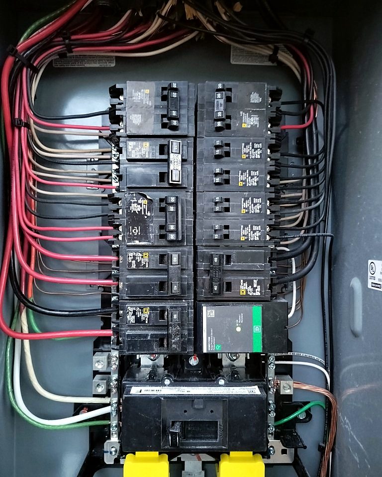 Close-up of panel wiring landed on new circuit breakers
